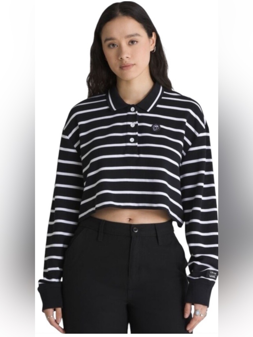 Disney x Vans Bad Apple Black & White Striped Cropped Polo size XL